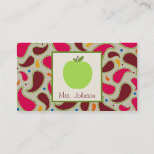Green Apple & Paisley Teacher Business Cards