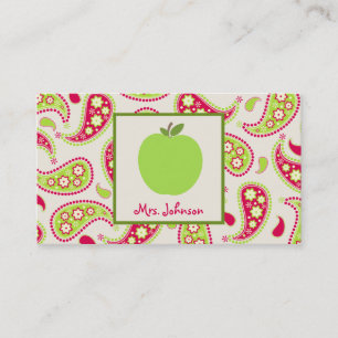 Green Apple & Paisley Teacher Business Cards