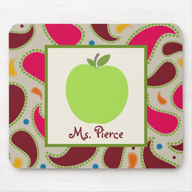 Green Apple / Paisley Teacher Mouse Mat (Front)
