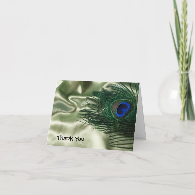 Green Apple Peacock Still Wedding Thank You Card (Front)