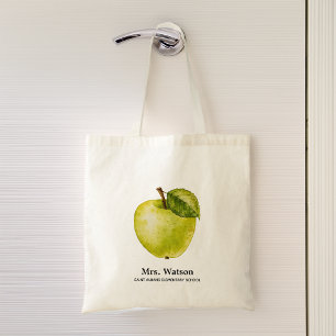 Green Apple Personalised Teacher School Tote Bag