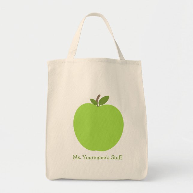 Green Apple Personalised Teacher Tote Bag (Front)