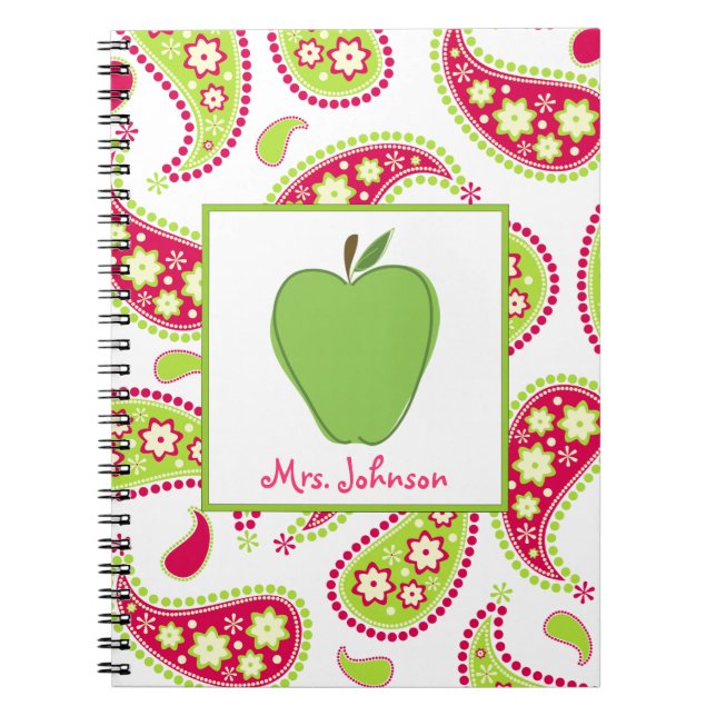 Green Apple Pink & Green Paisley Teacher Notebook (Front)