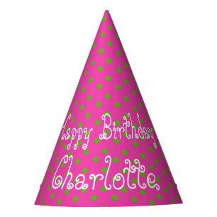 Green Apple Polka Dot on Diva Pink Personalised Party Hat