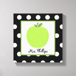 Green Apple Polka Dot Wrapped Canvas For Teacher