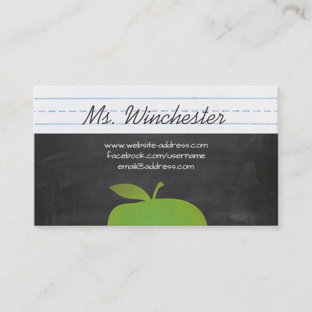 Green Apple School Teacher Education Chalkboard Business Card (Front)