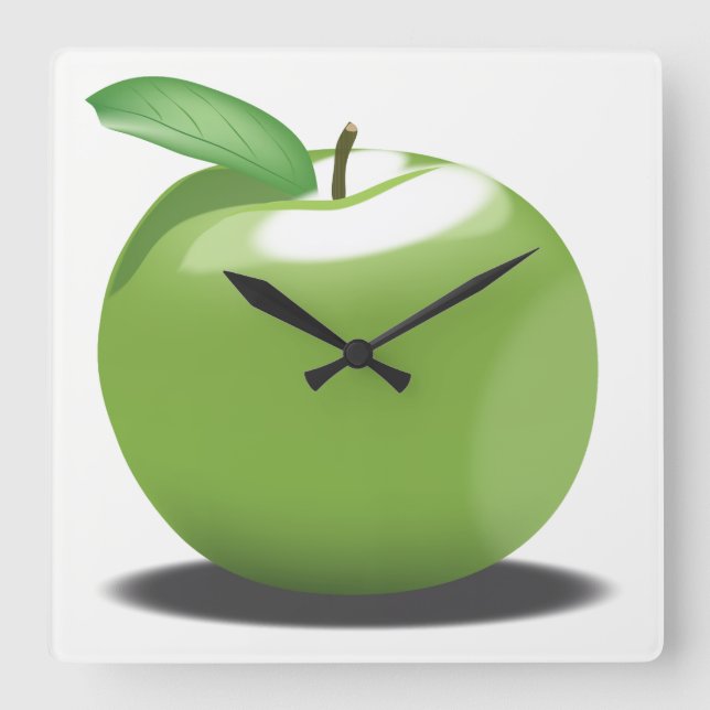 Green Apple Square Wall Clock (Front)