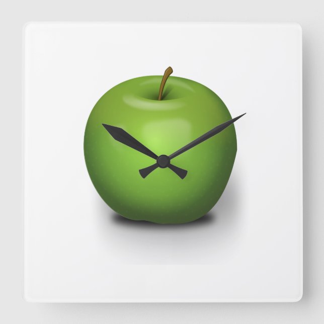 Green apple square wall clock (Front)