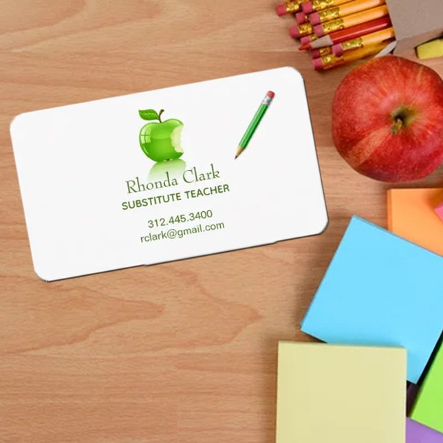 green apple substitute teacher business card (Creator Uploaded)