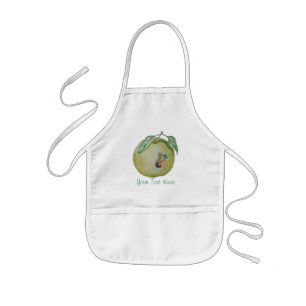 Green apple with funny maggot in hat illustration kids apron