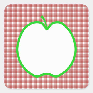 Green Apple with Red and White Check Pattern. Square Sticker