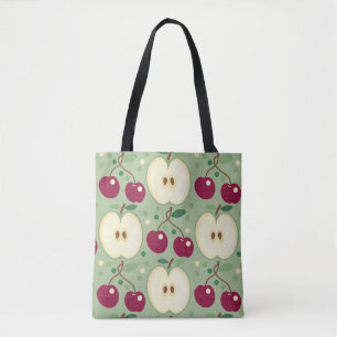 Green Apples And Red Cherries Tote Bag (Sage)