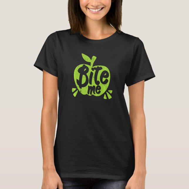 Green Apples Bite Me Distressed Apple Lovers Premi T-Shirt (Front)