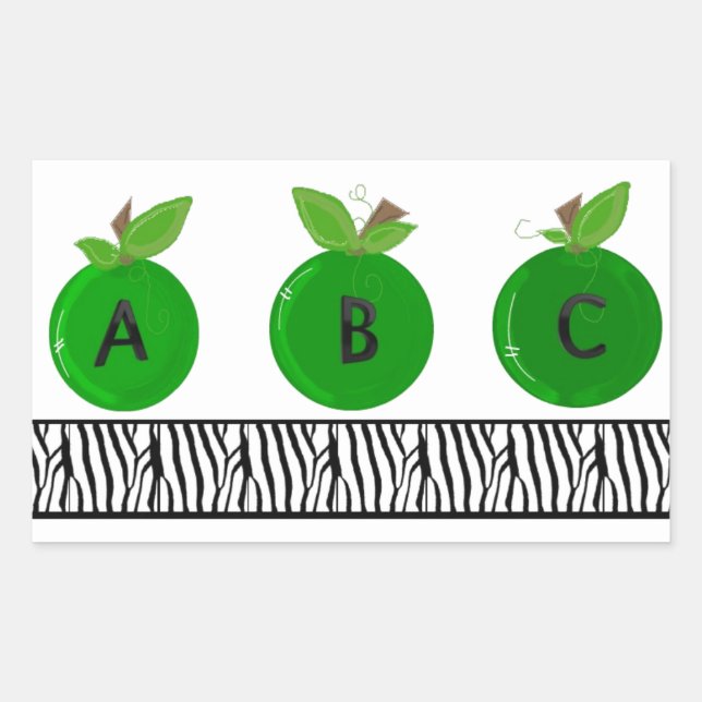Green Apples with a Zebra Print Border Rectangular Sticker (Front)