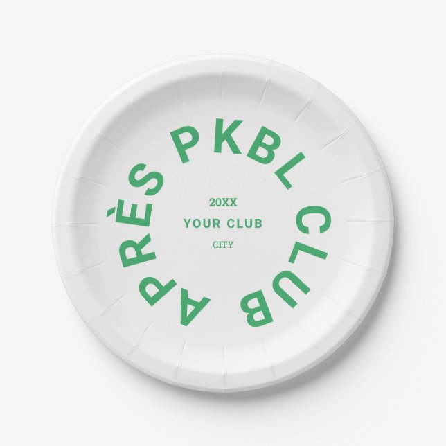 Green Après PKBL Club Crest Pickleball Paper Plate (Front)