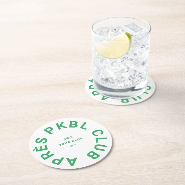 Green Après PKBL Club Crest Pickleball Round Paper Coaster (Insitu)