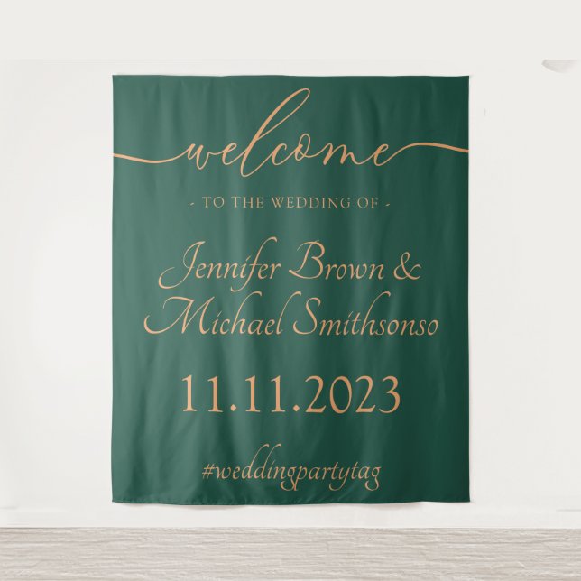 Green Apricot Welcome to the wedding Tapestry (Front)