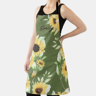 Green Aprons with Cheerful Sunflower Prints
