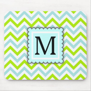 Green & Aqua Blue Chevron Custom Monogram Mouse Mat