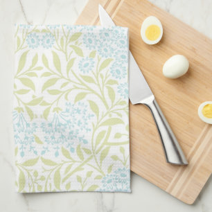 Green Aqua Floral Damask Pattern Tea Towel