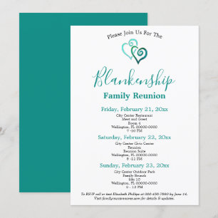 Green Aqua Linked Hearts 3-Day Reunion Invitation