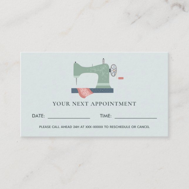 GREEN AQUA PINK SEWING MACHINE TAILOR APPOINTMENT BUSINESS CARD (Front)
