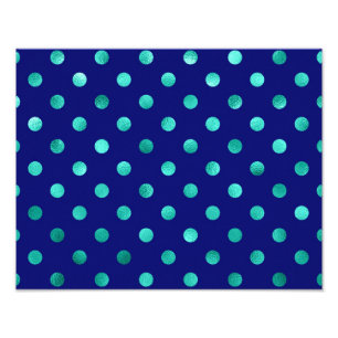Green Aqua Turquoise Metallic Faux Foil Polka Dots Photo Print