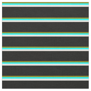 Green, Aqua, White & Black Striped/Lined Pattern Fabric