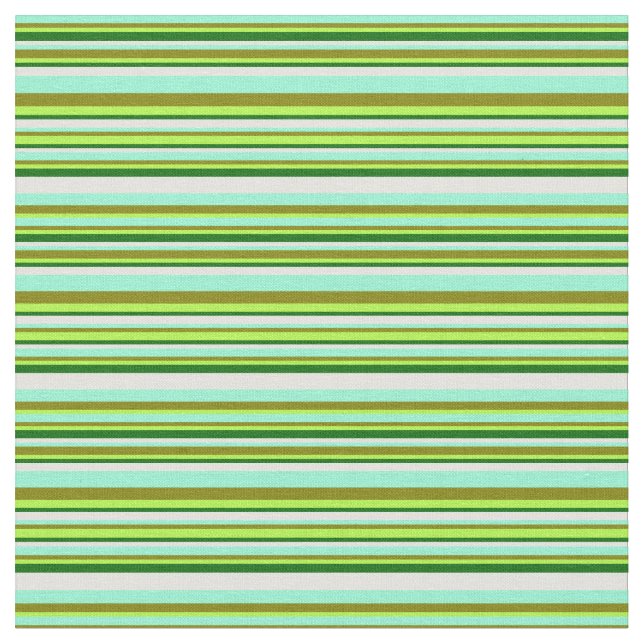 Green, Aquamarine, Light Yellow Stripes Pattern Fabric (Close Up)