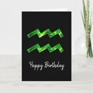 Green Aquarius Sign Birthday Card