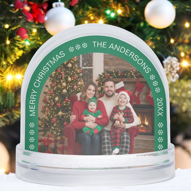 Green Arch Family Photo Merry Christmas Snowflakes Snowglobe (Creator Uploaded)