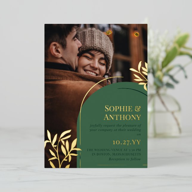 Green Arch Golden Greenery Photo Fall Wedding (Standing Front)