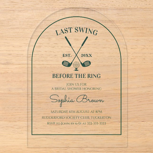Green Arch Golf Bridal Shower Acrylic Invitations (Front)