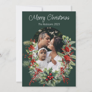 Green Arch Holly Tree Photo Christmas Holiday Card