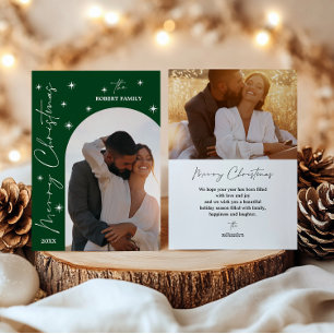 Green Arch Modern Script 2 Photo Merry Christmas Holiday Card