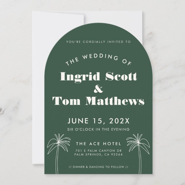 Green Arched Minimalist Tropics Wedding Invitation (Front)
