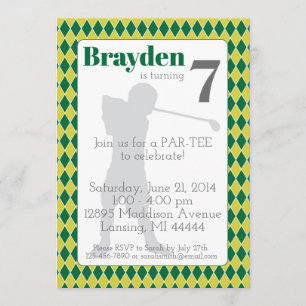 Green Argyle Golf Birthday Invitation
