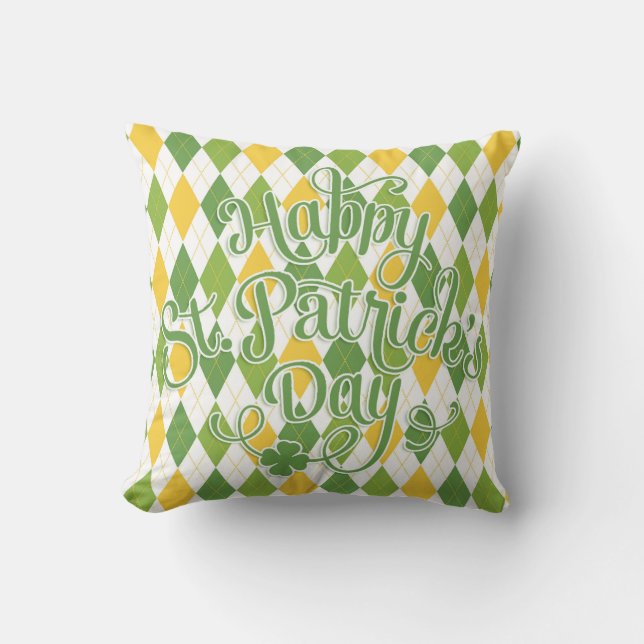 Green Argyle - Happy St. Patrick's Day Cushion (Front)