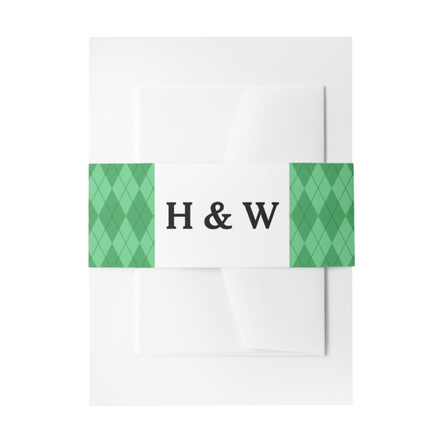 Green Argyle Invitation Belly Band (Front Example)