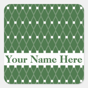 Green Argyle Lattice with monogram Square Sticker