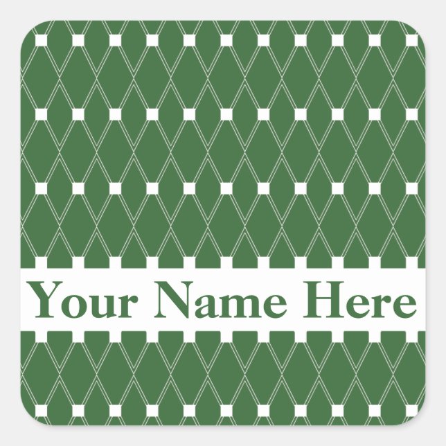 Green Argyle Lattice with monogram Square Sticker (Front)