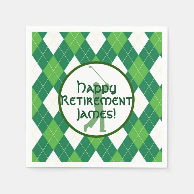 Green Argyle Pattern and Golf Party Napkin (Front)