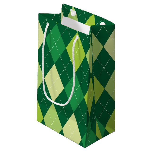 Green argyle pattern small gift bag (Front Angled)