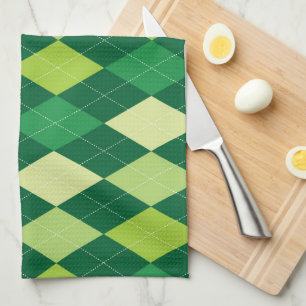 Green argyle pattern tea towel
