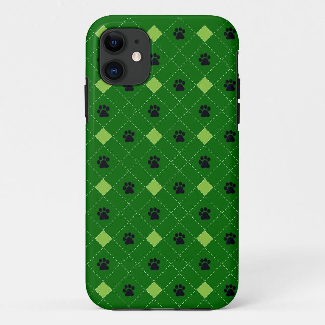 Green Argyle Paw Prints Case-Mate iPhone Case (Back)