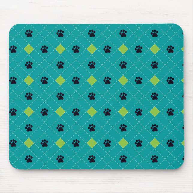 Green Argyle Paw Prints Mouse Mat (Front)