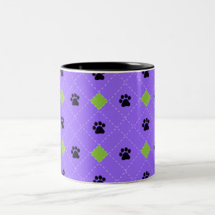 Green Argyle Paw Prints Two-Tone Coffee Mug