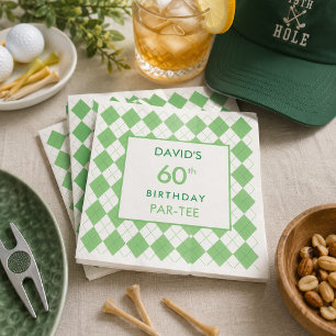 Green Argyle Plaid Golf Birthday Napkin