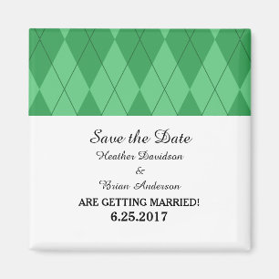 Green Argyle Save the Date Magnet