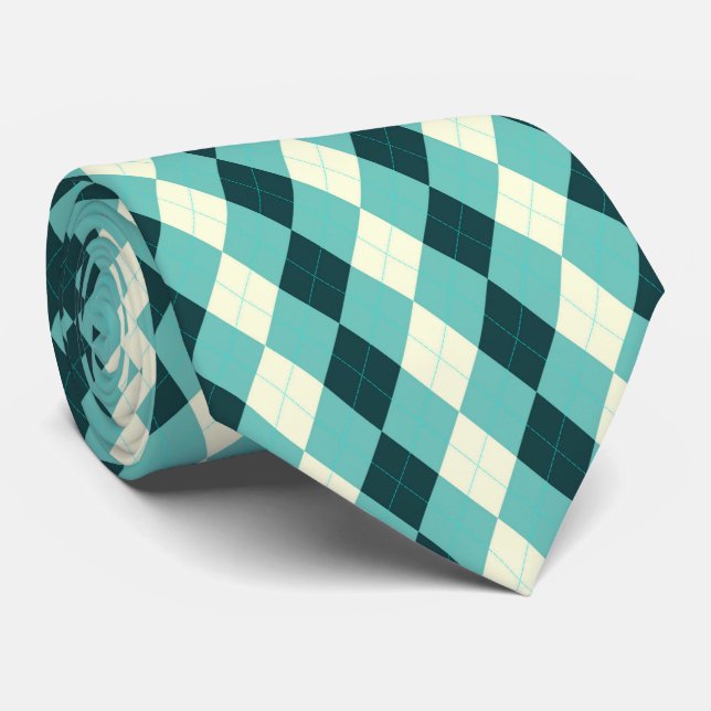 Green Argyle Style Pattern Tie (Rolled)